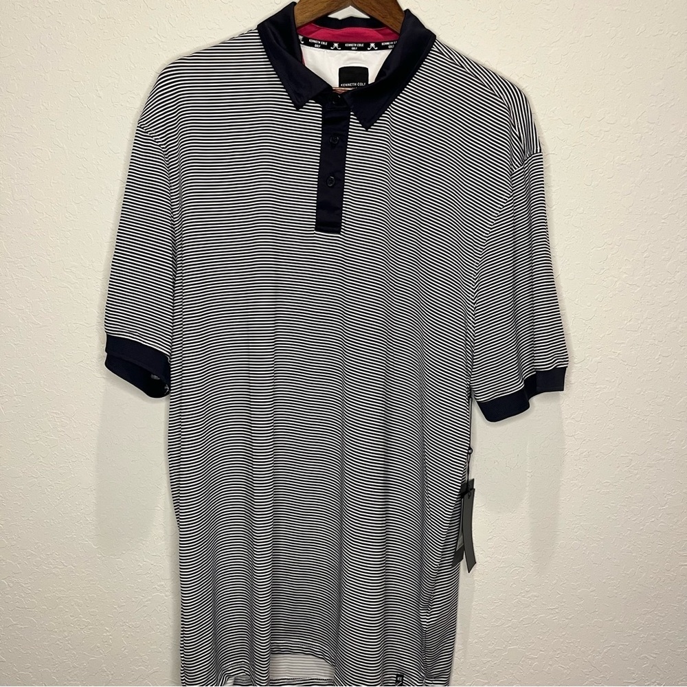 Kenneth‎ Cole Golf Polo Shirt Navy Blue Striped Men’s Size XXL NEW